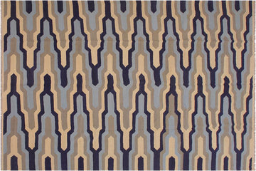 Flat Weave Kilim, Antique, Navaho, Vintage, Handmade, Modern Kilim Ivory Blue Hand-Woven Rectangle 100% Wool Area Rug 8 x 10